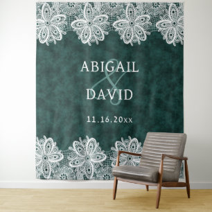 Lace on Emerald Green Faux Velvet Wedding Backdrop