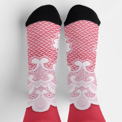 Lace on red socks