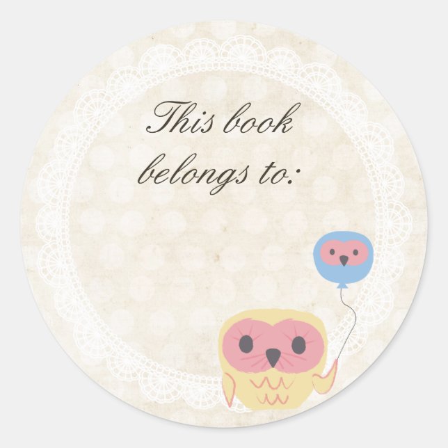 Lace Owl This Book Belongs To Name Sticker (Front)