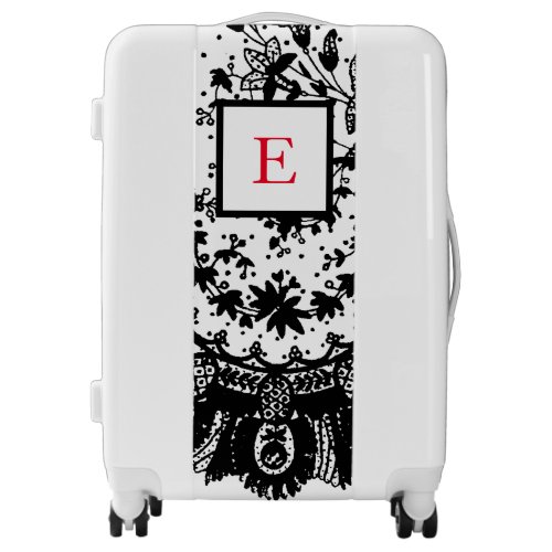 LACE PATTERN BLACK WHITE LUGGAGE CUSTOM INITIAL