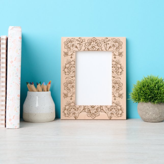 Lace Pattern Floral Motif Portrait Size Engraved Frames (Front)