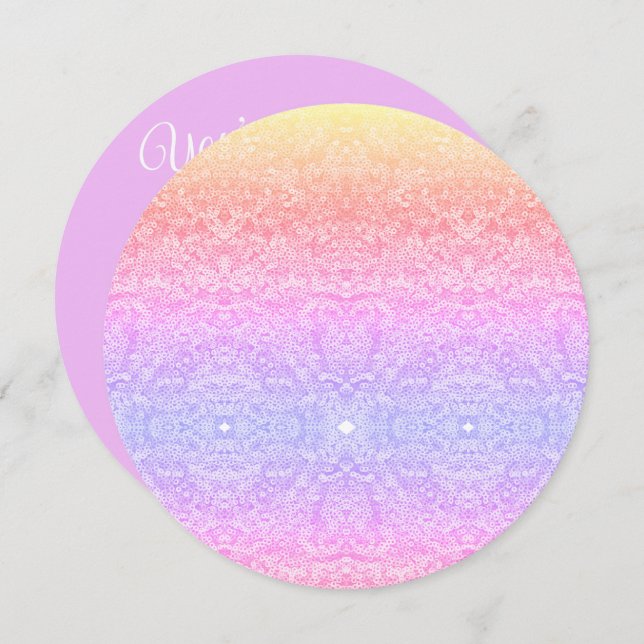 Lace pattern gradient pink gold purple invitation (Front/Back)