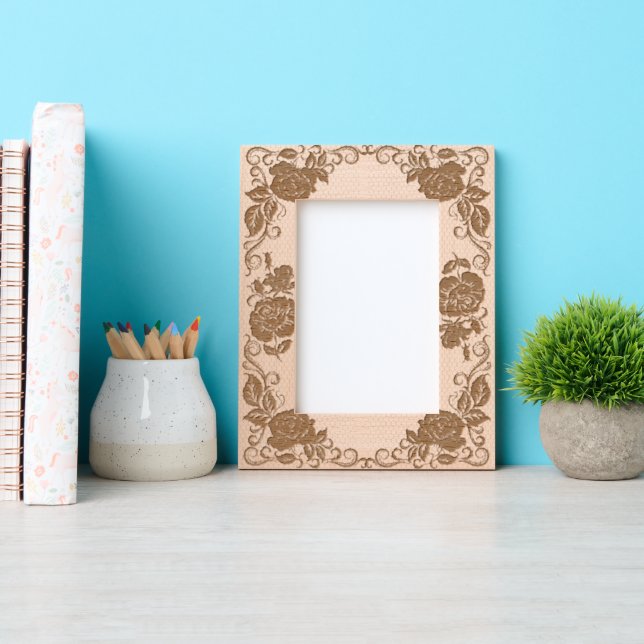 Lace Pattern Roses Portrait Size Engraved Frames (Front)