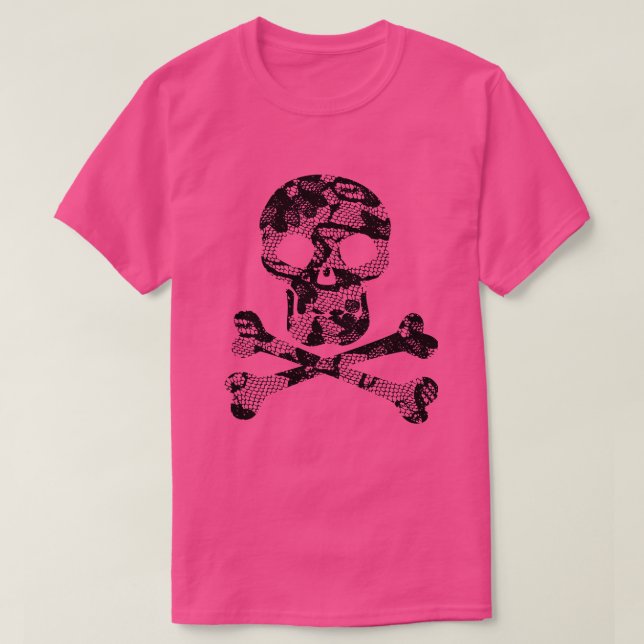 Lace Pattern Skull and Crossbones T-Shirt (Design Front)