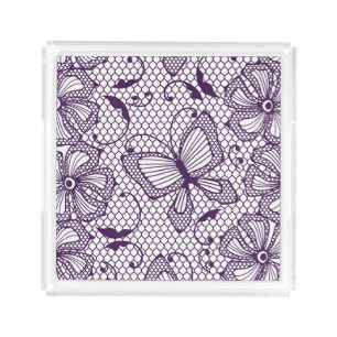 Lace pattern with butterflies acrylic tray