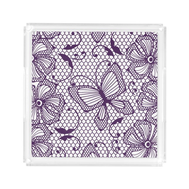 Lace pattern with butterflies acrylic tray (Front)
