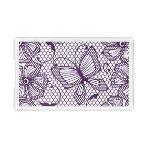 Lace pattern with butterflies acrylic tray