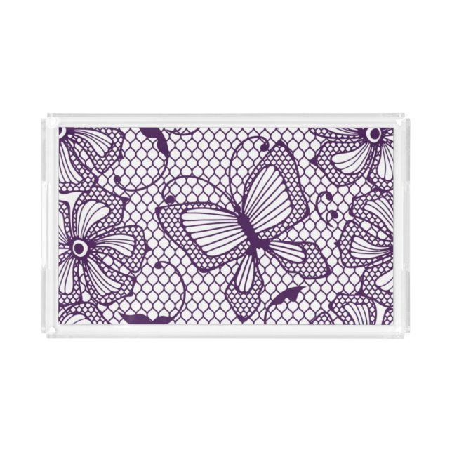 Lace pattern with butterflies acrylic tray (Front)