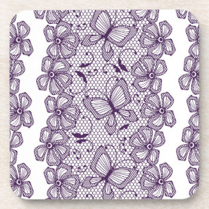 Lace pattern with butterflies beverage coaster