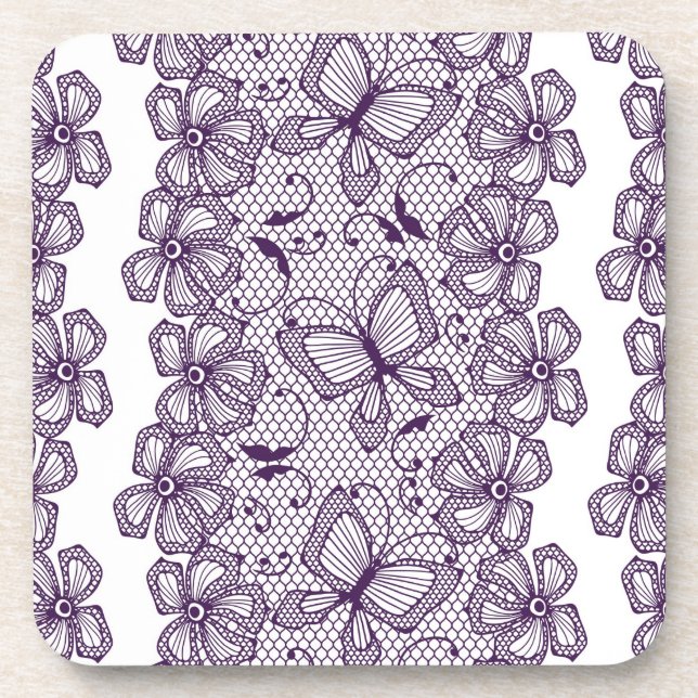 Lace pattern with butterflies beverage coaster (Front)