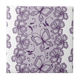 Lace pattern with butterflies ceramic tile