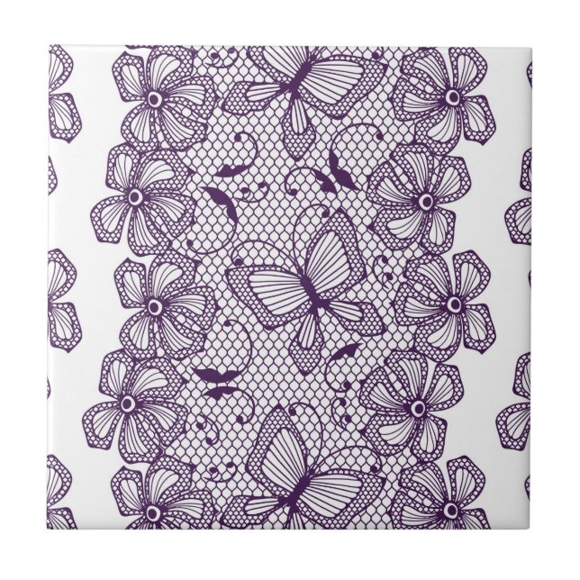 Lace pattern with butterflies ceramic tile (Front)