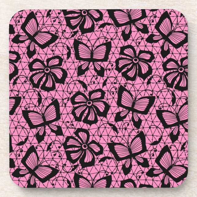 lace pattern with butterflies coaster (Front)