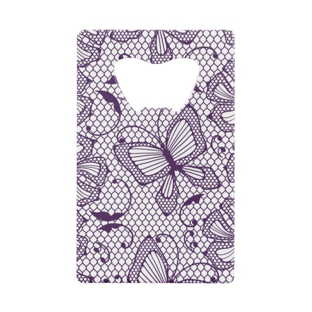 Lace pattern with butterflies credit card bottle opener (Front)