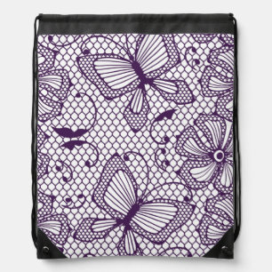 Lace pattern with butterflies drawstring bag