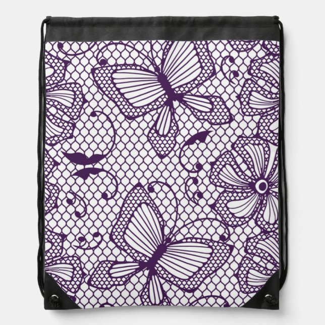 Lace pattern with butterflies drawstring bag (Front)