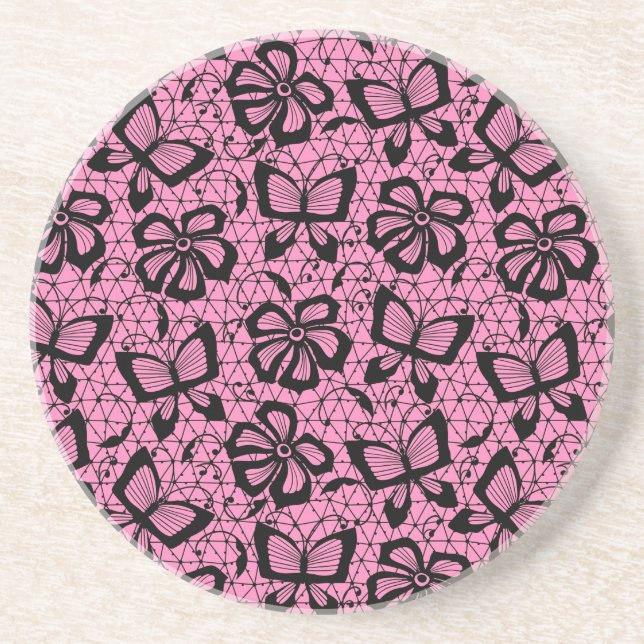 lace pattern with butterflies drink coaster (Front)