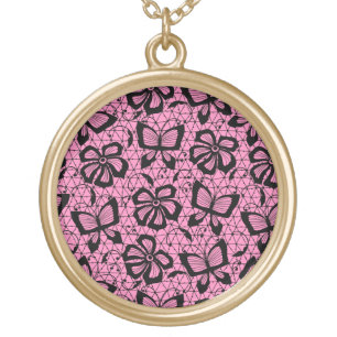 lace pattern with butterflies gold plated necklace