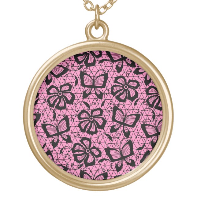 lace pattern with butterflies gold plated necklace (Front)
