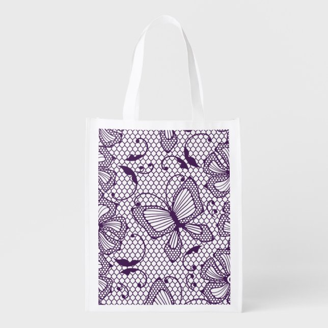 Lace pattern with butterflies grocery bag (Front)