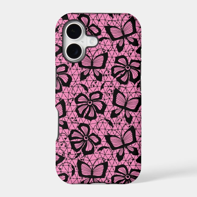 lace pattern with butterflies iphone case (Back)