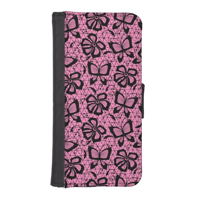 lace pattern with butterflies iPhone wallet case (Front)