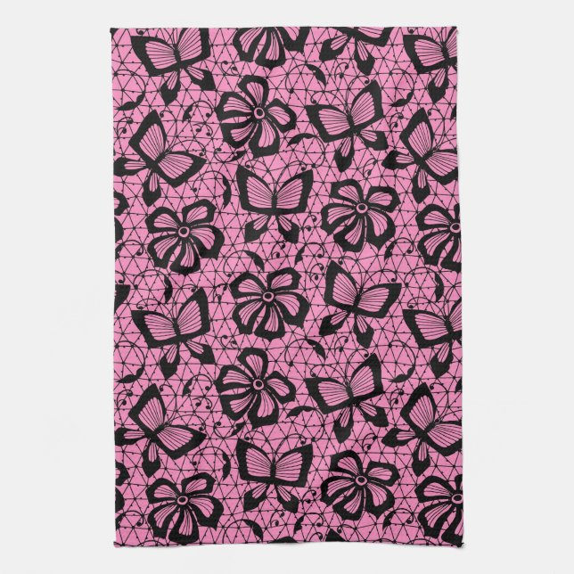 lace pattern with butterflies kitchen towel (Vertical)