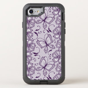 Lace pattern with butterflies OtterBox defender iPhone SE/8/7 case