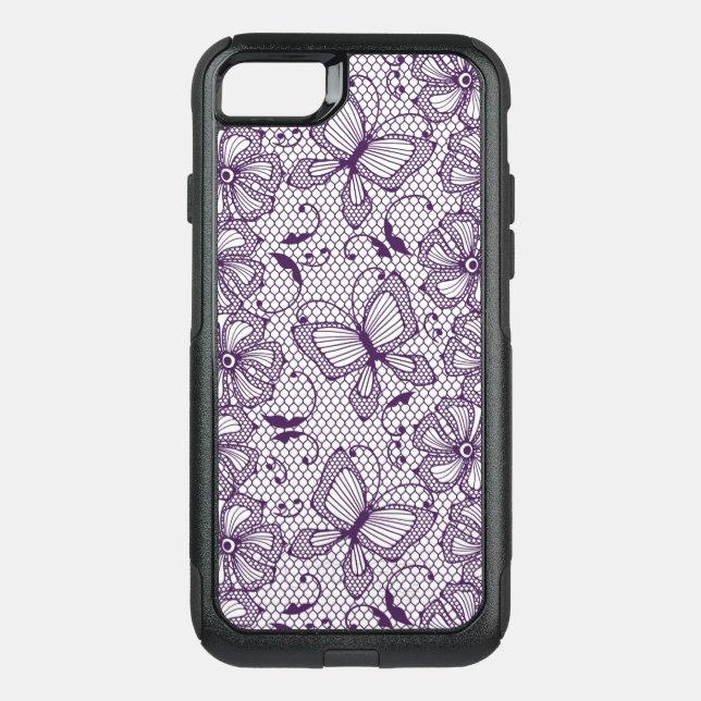 Lace pattern with butterflies otterbox iPhone case (Back)