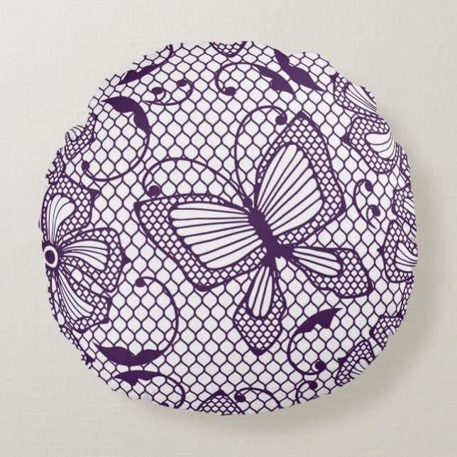 Lace pattern with butterflies round pillow (Front)