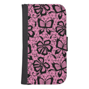 lace pattern with butterflies samsung s4 wallet case