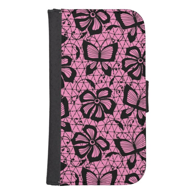 lace pattern with butterflies samsung galaxy wallet case (Front)