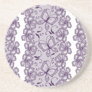 Lace pattern with butterflies sandstone coaster
