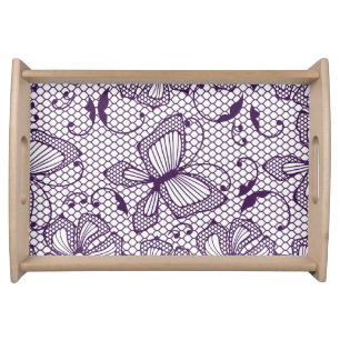 Lace pattern with butterflies serving tray