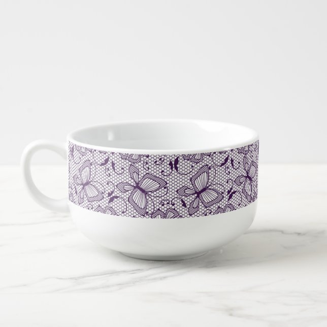 Lace pattern with butterflies soup mug (Right)