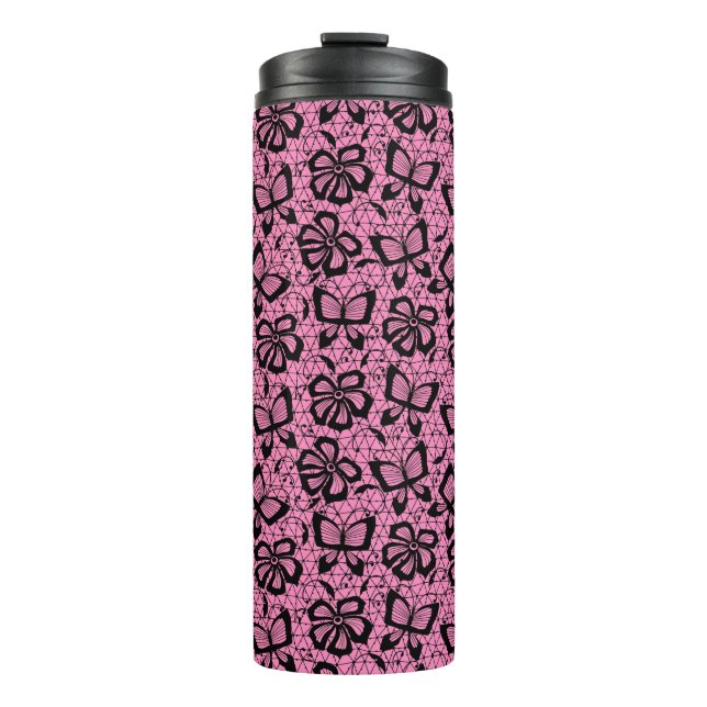 lace pattern with butterflies thermal tumbler (Front)