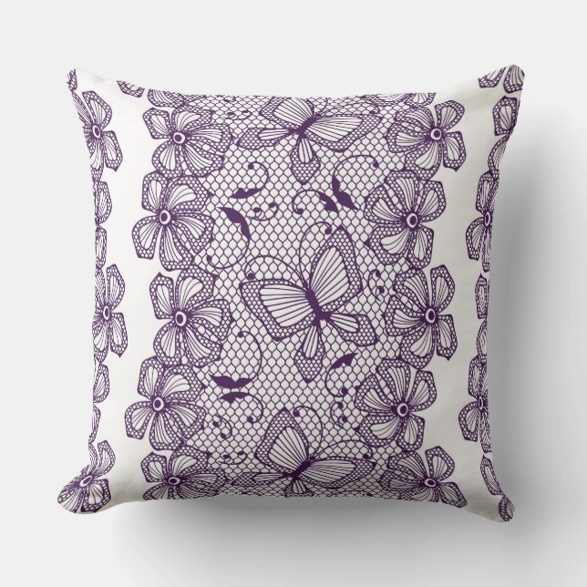 Lace pattern with butterflies throw pillow (Front)