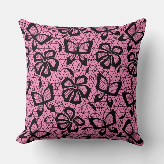 lace pattern with butterflies throw pillow (Front)
