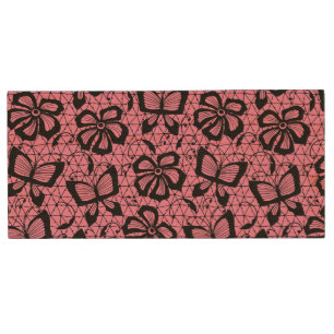 lace pattern with butterflies wood flash drive