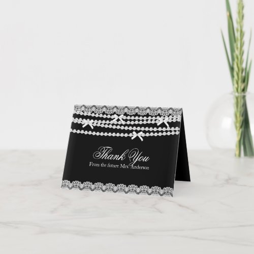 Lace Pearl Black Bridal Shower Thank You Card