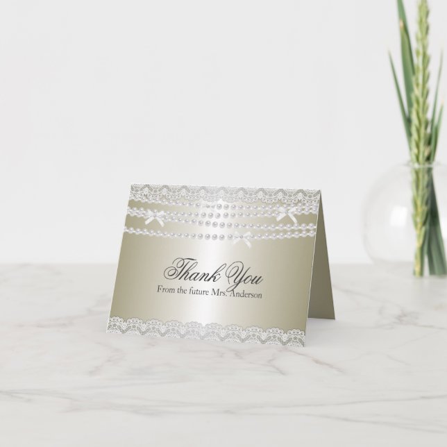 Lace & Pearl Bridal Shower Thank You Card (Front)