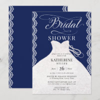 Lace Pearls Bridal Dress Navy Blue Bridal Shower