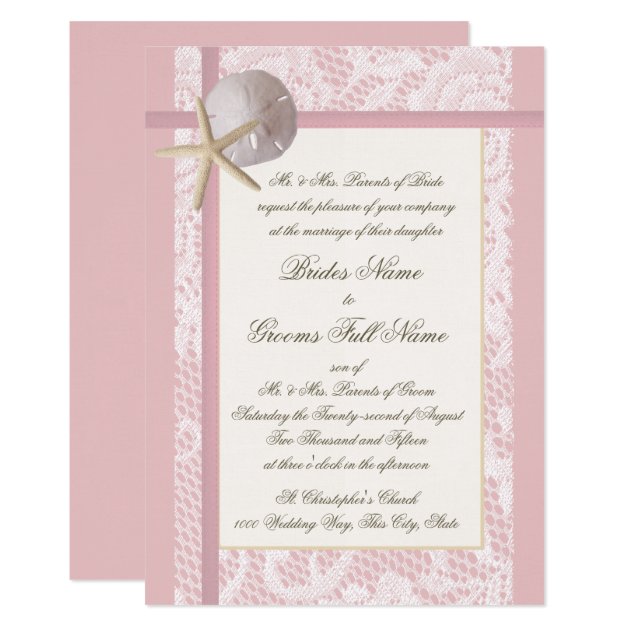 Lace Pink Beach Wedding Invitation