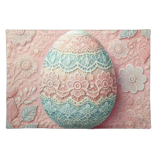 Lace pink blue pastel floral Easter egg drawing  Cloth Placemat
