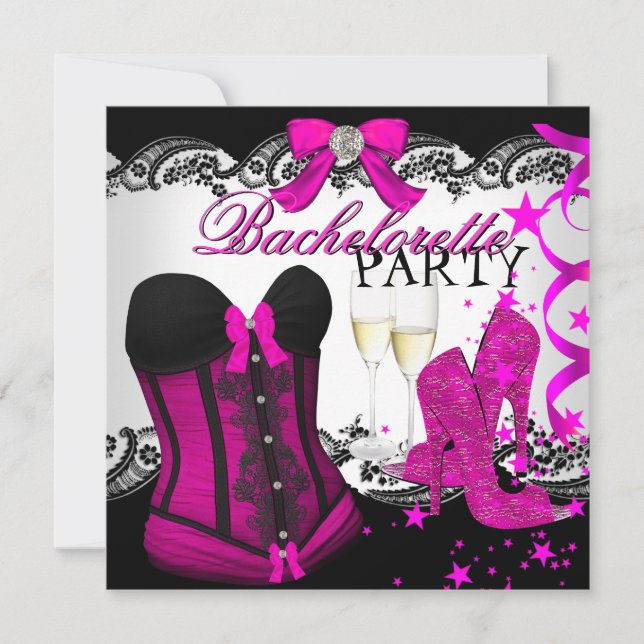 Lace Pink Corset Champagne Bachelorette Birthday Invitation (Front)