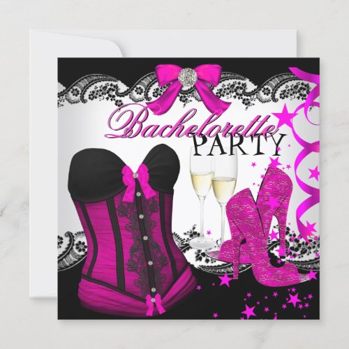Lace Pink Corset Champagne Bachelorette Birthday Personalized Invitations