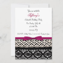 lace pink damask Sweet Sixteen party Invitation