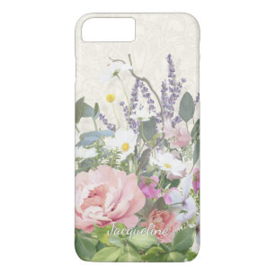 Lace Pink Peony Floral w Wild Flowers Hand Painted iPhone 8 Plus/7 Plus Case