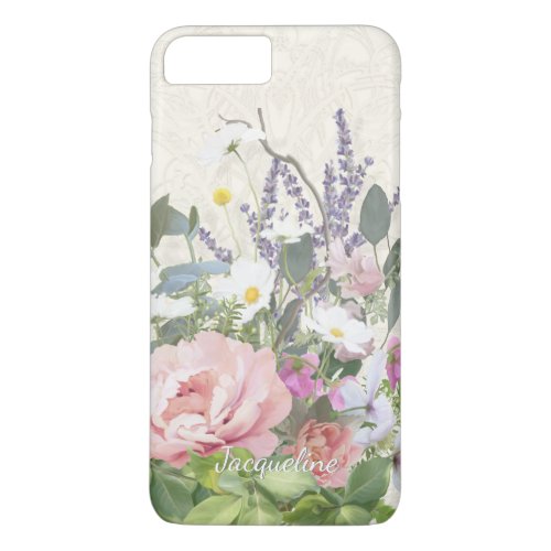 Lace Pink Peony Floral w Wild Flowers Hand Painted iPhone 8 Plus7 Plus Case