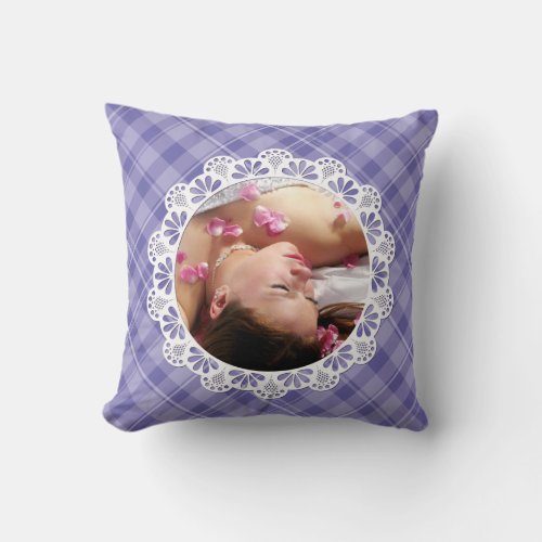 Lace  plaid design _purple flower petal_ throw pillow